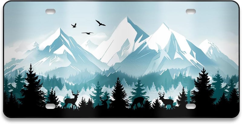 MCIAONE License Plate Green Mountain Front License Plate Cover, Scenery Aluminum Decorative Licenses Plates, Forest Novelty Vanity Tag, Car Decor Accessory with 4 Holes, 6×12 inch Car Plates Decor for Men - Image 1